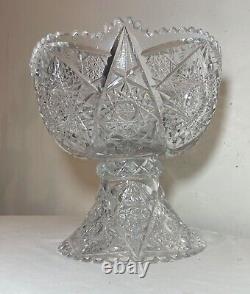 Antique American brilliant cut etched crystal 2 piece centerpiece punch bowl
