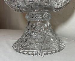 Antique American brilliant cut etched crystal 2 piece centerpiece punch bowl