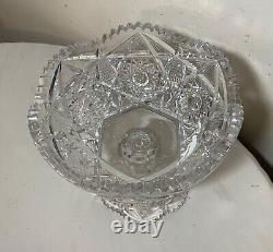 Antique American brilliant cut etched crystal 2 piece centerpiece punch bowl