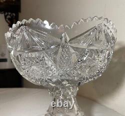 Antique American brilliant cut etched crystal 2 piece centerpiece punch bowl