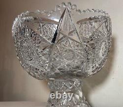 Antique American brilliant cut etched crystal 2 piece centerpiece punch bowl