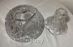 Antique American brilliant cut etched crystal 2 piece centerpiece punch bowl