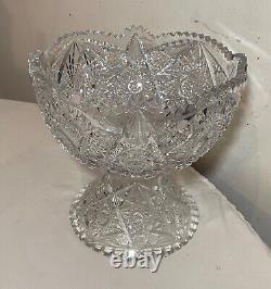 Antique American brilliant cut etched crystal 2 piece centerpiece punch bowl