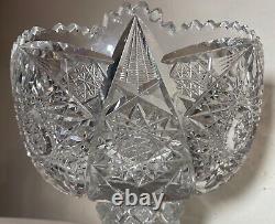 Antique American brilliant cut etched crystal 2 piece centerpiece punch bowl