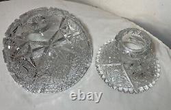 Antique American brilliant cut etched crystal 2 piece centerpiece punch bowl