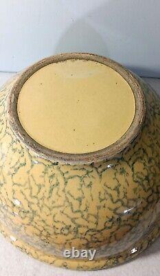 Antique Blue Spongeware Primitive Large Yellow Ware Mixing Bowl 14