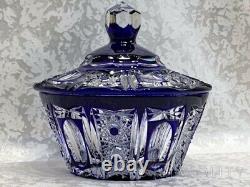 Antique Bohemian Bowl Crystal Sapphire Germany Bavaria Candy Lead Lid Rare Old