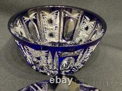 Antique Bohemian Bowl Crystal Sapphire Germany Bavaria Candy Lead Lid Rare Old