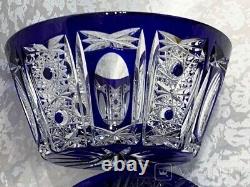 Antique Bohemian Bowl Crystal Sapphire Germany Bavaria Candy Lead Lid Rare Old