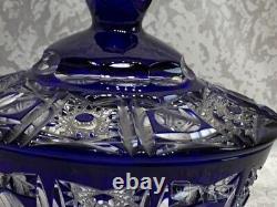 Antique Bohemian Bowl Crystal Sapphire Germany Bavaria Candy Lead Lid Rare Old