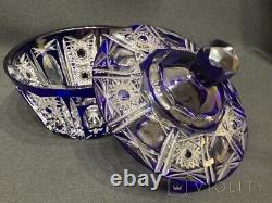 Antique Bohemian Bowl Crystal Sapphire Germany Bavaria Candy Lead Lid Rare Old