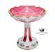 Antique Bohemian Cut to Pink Hand Painted Flowers Gold Gilt Crystal Compote
