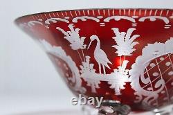 Antique Bohemian Czech Ruby Crystal Cut to Clear Footed Serving Bowl