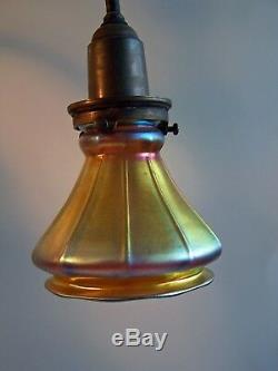 Antique Bronze Table Lamp with 2 Steuben Gold Aurene Shades