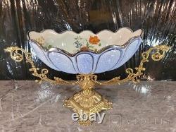Antique Candy Bowl Porcelain Fruit Art Bronze Brass Serveware Decorative 20th