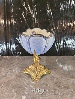 Antique Candy Bowl Porcelain Fruit Art Bronze Brass Serveware Decorative 20th