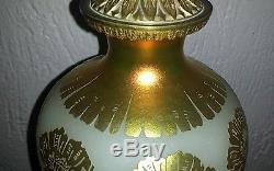 Antique Carder Steuben Vase Lamp 6094 Ophelia Gold Aurene Alabaster Acid Cut