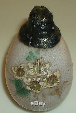 Antique Chick / Egg Pairpoint Mt. Washington White Glass Enameled Shaker
