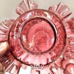 Antique Cranberry Glass Berry Bowl 7 Piece Set Ruffled Hand Blown Victorian