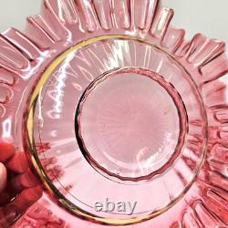 Antique Cranberry Glass Berry Bowl 7 Piece Set Ruffled Hand Blown Victorian