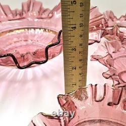 Antique Cranberry Glass Berry Bowl 7 Piece Set Ruffled Hand Blown Victorian