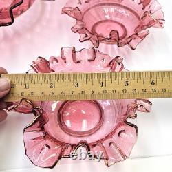 Antique Cranberry Glass Berry Bowl 7 Piece Set Ruffled Hand Blown Victorian