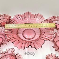 Antique Cranberry Glass Berry Bowl 7 Piece Set Ruffled Hand Blown Victorian