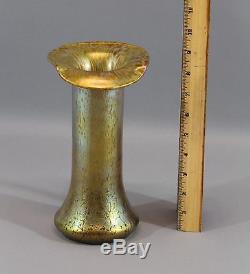 Antique Czech Bohemian LOETZ Art Glass Vase, Gold Papillon Iridescent Surface