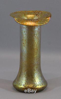 Antique Czech Bohemian LOETZ Art Glass Vase, Gold Papillon Iridescent Surface