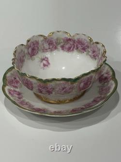 Antique Drop Rose Haviland Limoges Bowl Ramekin Attached Saucer 5.25 HTF