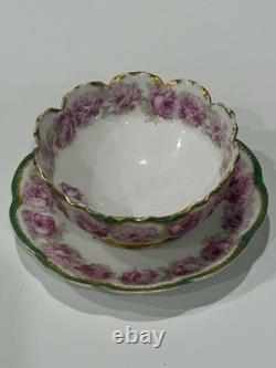 Antique Drop Rose Haviland Limoges Bowl Ramekin Attached Saucer 5.25 HTF