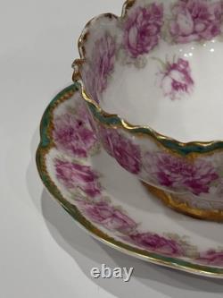 Antique Drop Rose Haviland Limoges Bowl Ramekin Attached Saucer 5.25 HTF