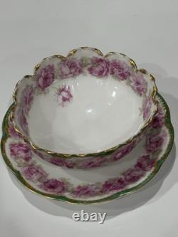 Antique Drop Rose Haviland Limoges Bowl Ramekin Attached Saucer 5.25 HTF