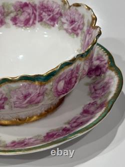 Antique Drop Rose Haviland Limoges Bowl Ramekin Attached Saucer 5.25 HTF