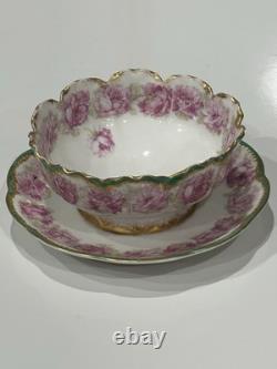 Antique Drop Rose Haviland Limoges Bowl Ramekin Attached Saucer 5.25 HTF