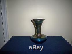 Antique Durand Art Glass Signed 1990-8 Blue Aurene Iridescent Vase 8
