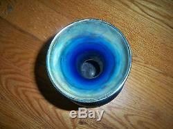 Antique Durand Art Glass Signed 1990-8 Blue Aurene Iridescent Vase 8