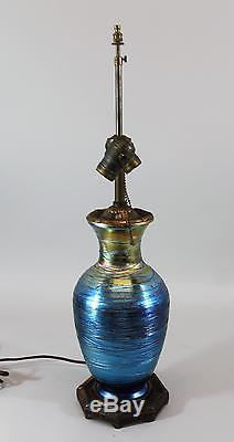 Antique, Durand, Threaded Blue Art Glass Table Lamp/ With Bronze Fittings, NR