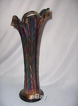 Antique Fenton Amethyst Carnival Glass Swung Vase Plume Panel RARE