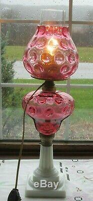 Antique Fenton Cranberry Inverted Thumbprint Lamp Marble Base 21h