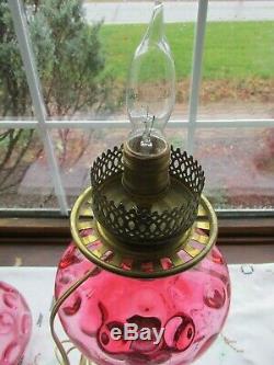 Antique Fenton Cranberry Inverted Thumbprint Lamp Marble Base 21h