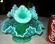Antique Fenton Hobnail Emerald Green Plant Art Glass Flower Horn Vase Epergne
