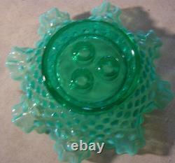 Antique Fenton Hobnail Emerald Green Plant Art Glass Flower Horn Vase Epergne