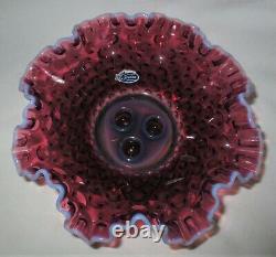 Antique Fenton Purple Plum Hobnail Opalescent Glass Label Epergne Vase USA Bowl