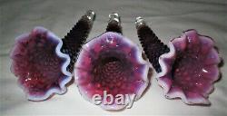 Antique Fenton Purple Plum Hobnail Opalescent Glass Label Epergne Vase USA Bowl