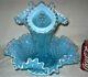 Antique Fenton USA Sea Blue Hobnail Opalescent Art Glass Flower Epergne Urn Vase