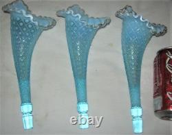 Antique Fenton USA Sea Blue Hobnail Opalescent Art Glass Flower Epergne Urn Vase