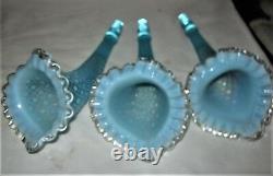 Antique Fenton USA Sea Blue Hobnail Opalescent Art Glass Flower Epergne Urn Vase