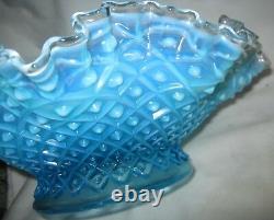 Antique Fenton USA Sea Blue Hobnail Opalescent Art Glass Flower Epergne Urn Vase