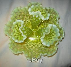 Antique Fenton USA Vaseline Hobnail Opalescent Art Glass Flower Epergne Urn Vase